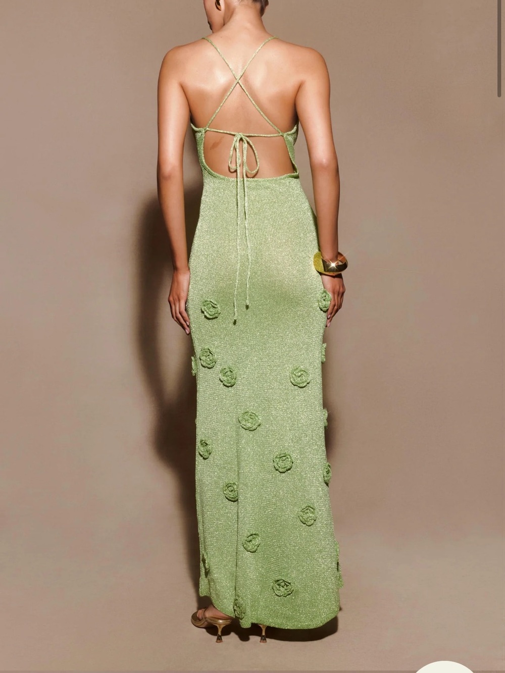 Meshki Lime-Green Floral Appliqué Slip Maxi Dress - Picture 4 of 4